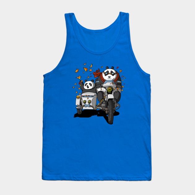 Panda Bears Riding Motorcycle Funny Cartoon Race Tank Top by underheaven